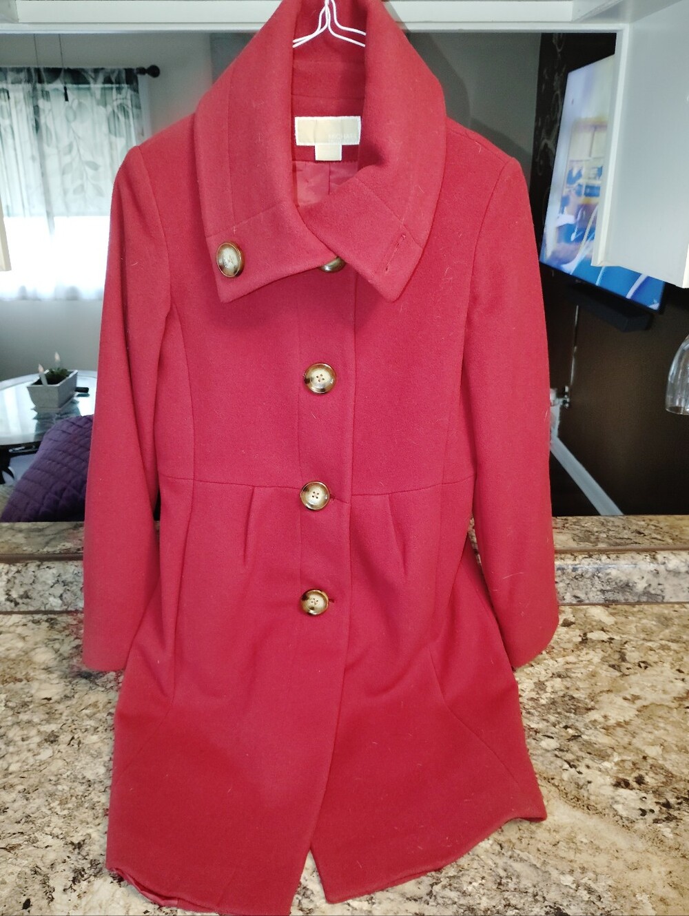 Michael Kors Red Wool Blend Portrait Collar Peacoat / Coat | Size 4 Like New - Picture 5 of 6
